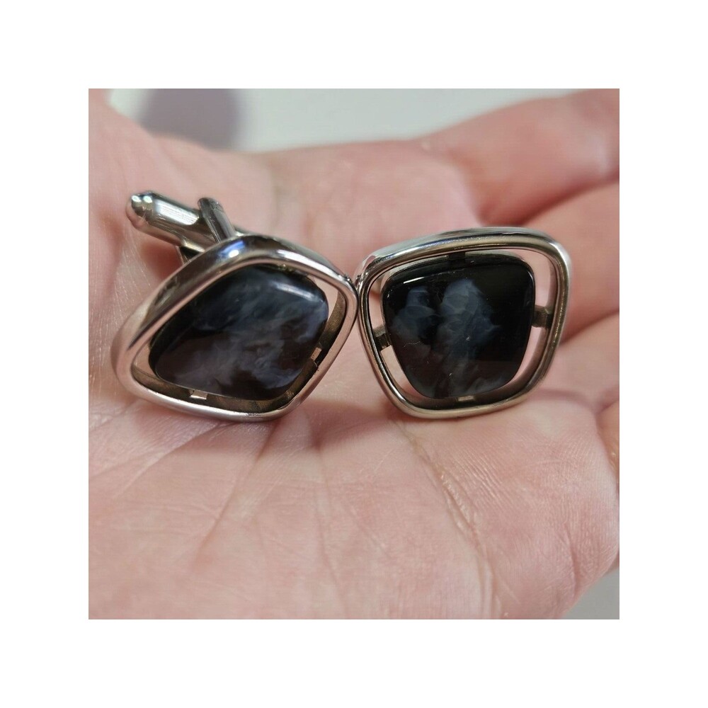 Silver tone vintage hickok cufflinks gray black